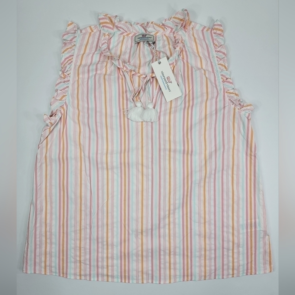 NEW Vineyard Vines Performance Harbor Ruffle Popover Woven Top Women's Stretch